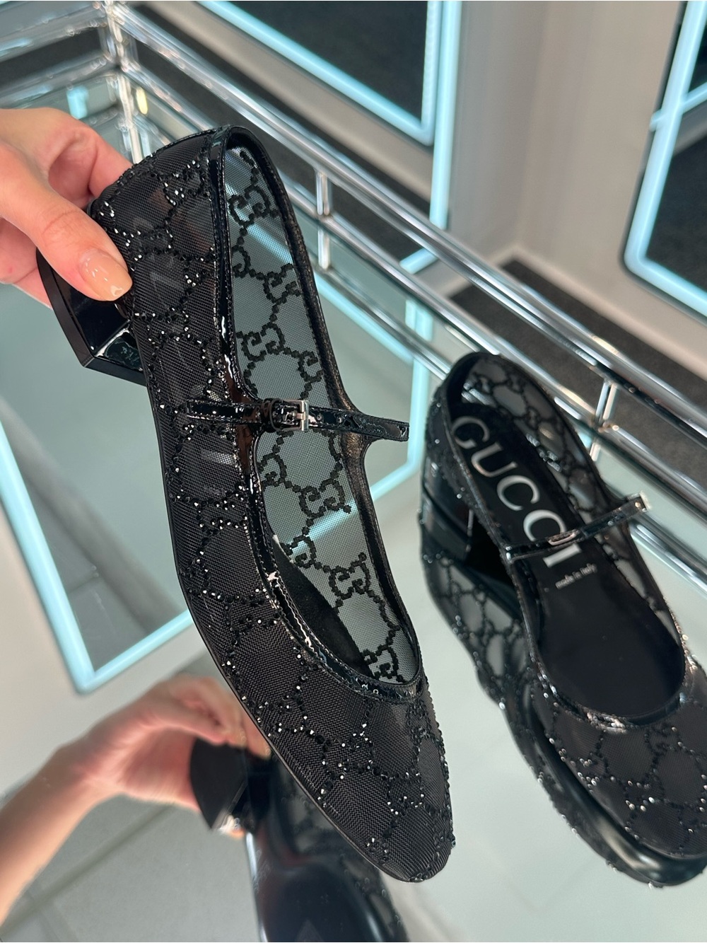 Gucci Charline GG Mesh Mary Jane Pumps